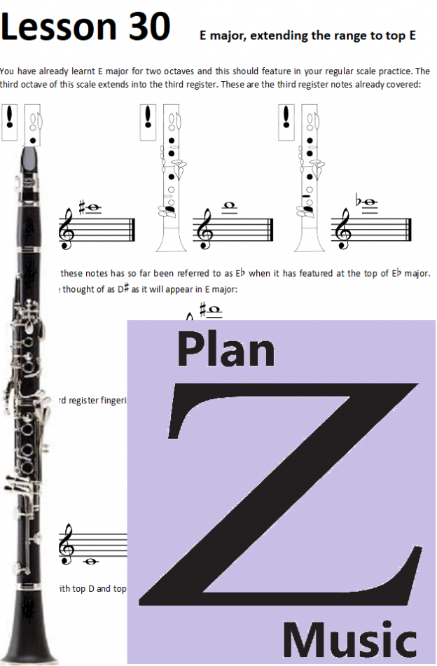 Lesson 30 E major, extending the range to top E Plan Z Music